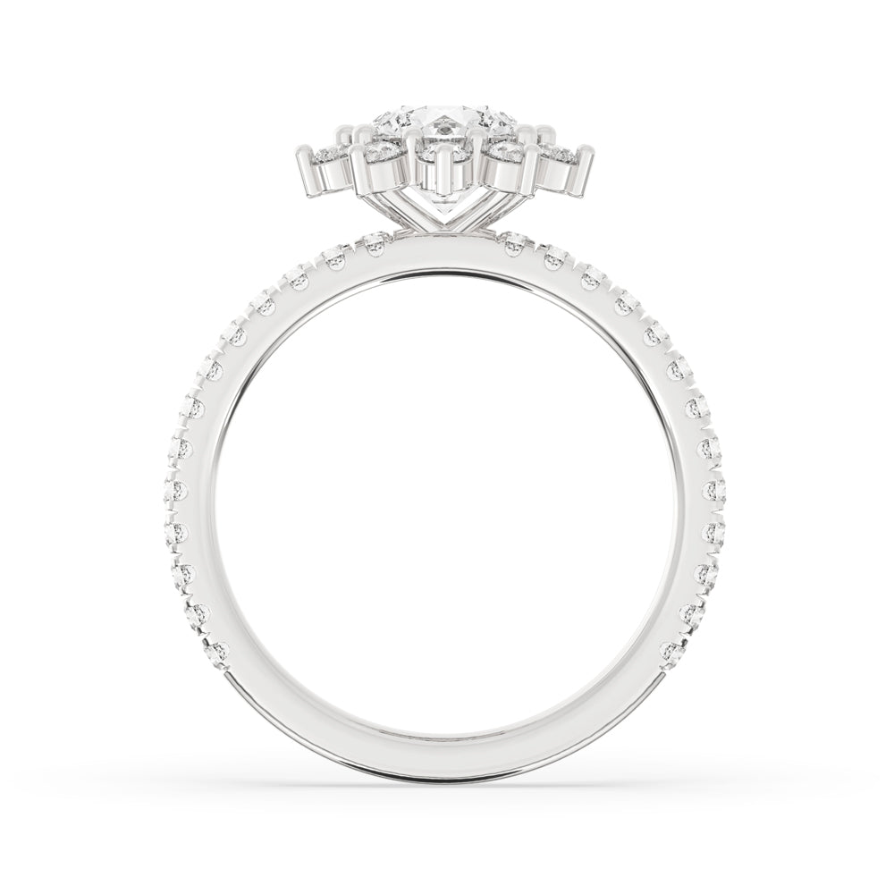 Lab grown diamond cluster ring in a vintage-inspired antique diamond cluster ring style.
