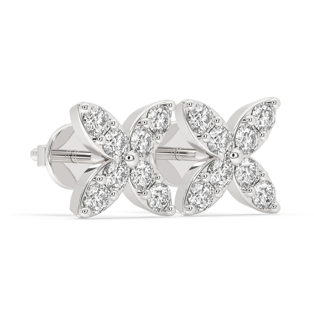 White Gold Flower Stud Earrings