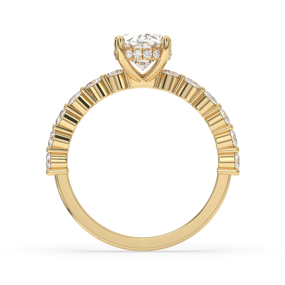 Classic Oval Pave Engagement Ring In Yellow Gold