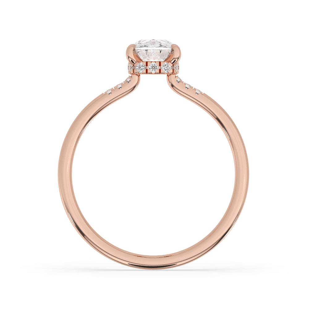 Elongated cushion ring designed with carat diamonds, offering a classic yet modern hidden halo engagement ring style.