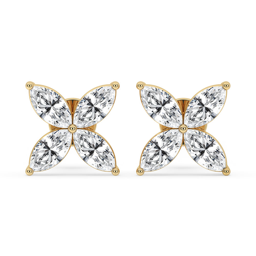 Marquise diamond earrings with elegant prong setting design for timeless sophistication.
