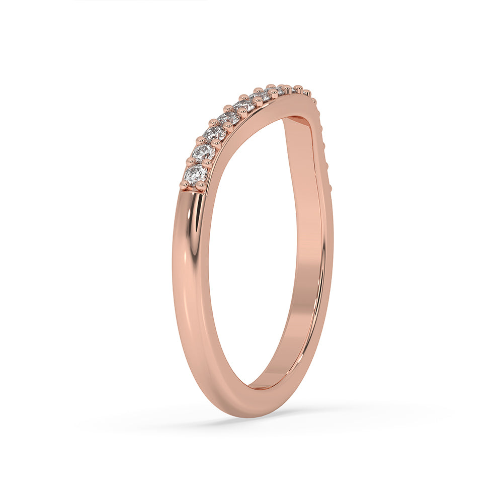 Half eternity wedding band set in gold with a curved design.
