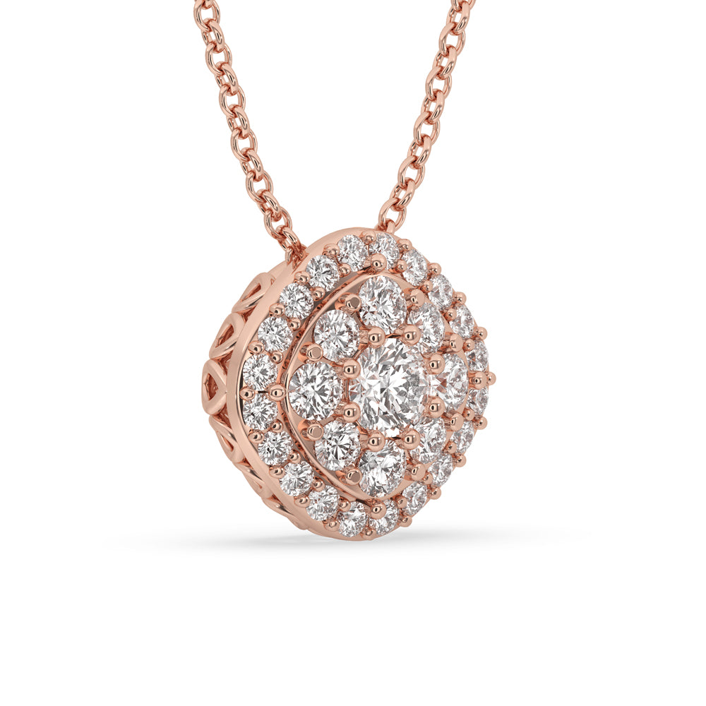 Round pendant necklace in rose gold for a timeless and sophisticated look.
