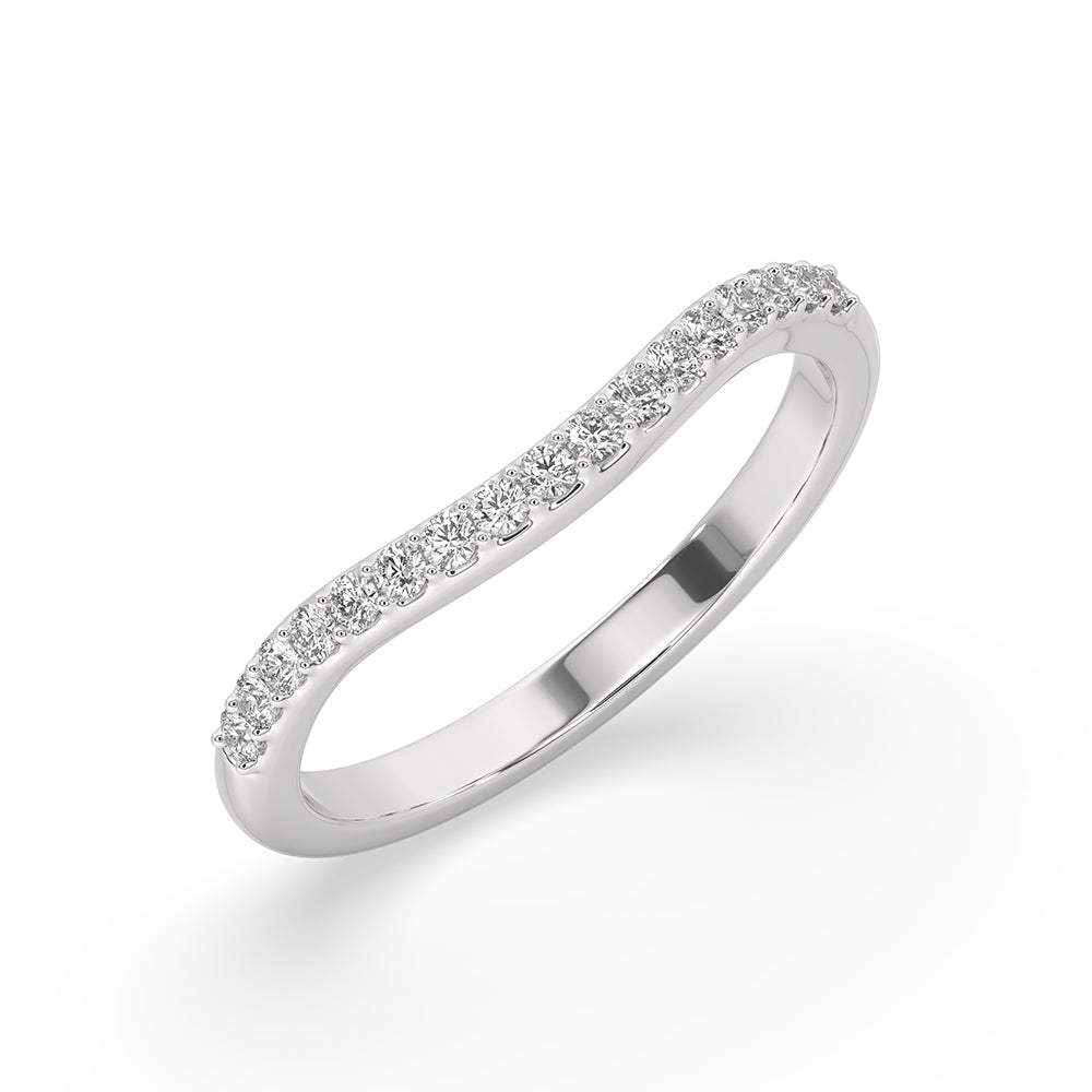 White gold band featuring a curved wedding band for elegant style.
