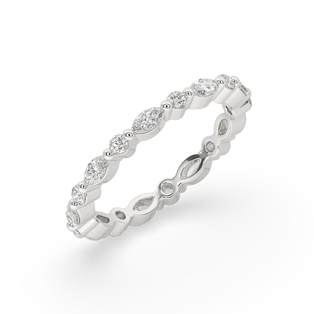 Eternity wedding band with marquise diamonds for timeless beauty.
