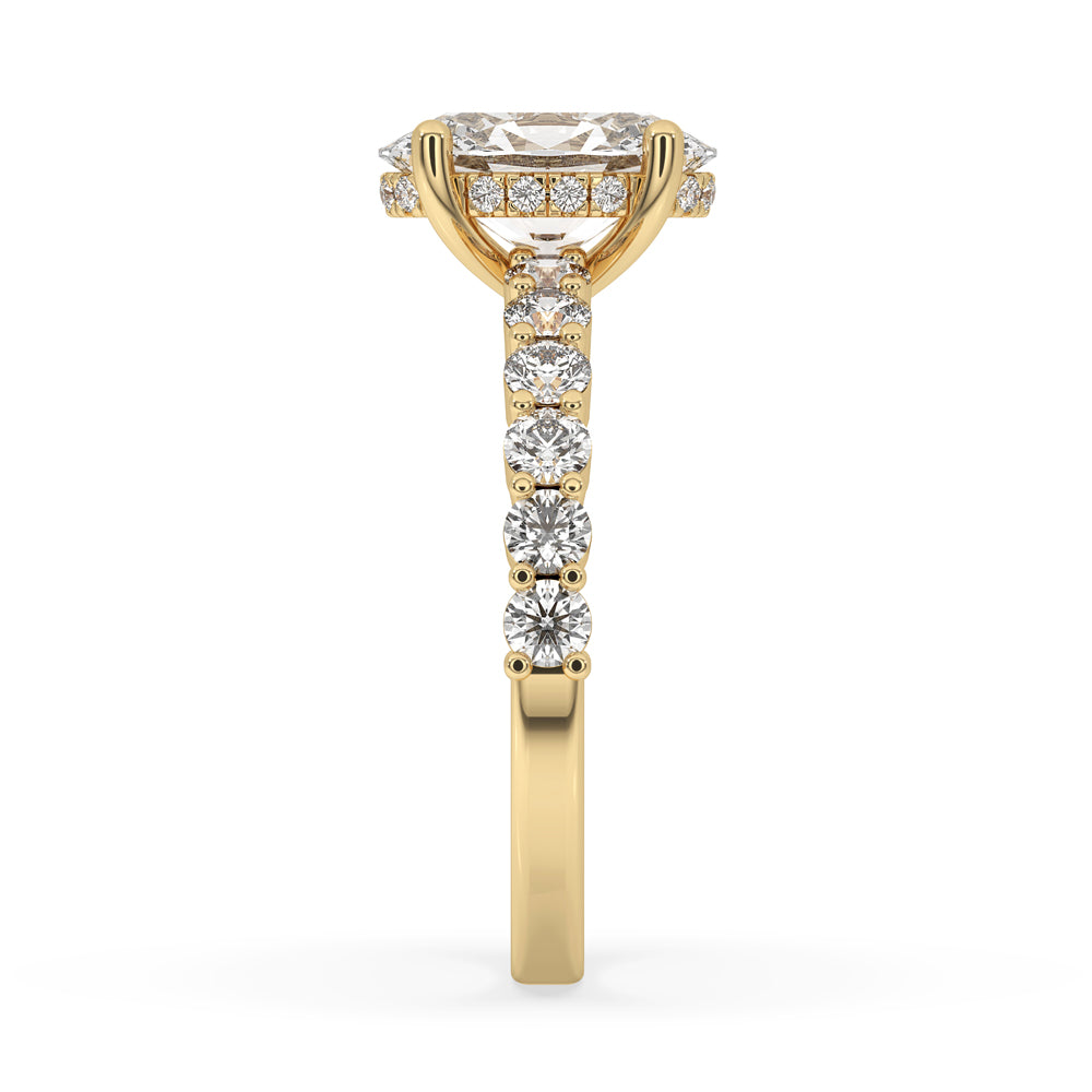 Classic Oval Pave Engagement Ring In Yellow Gold