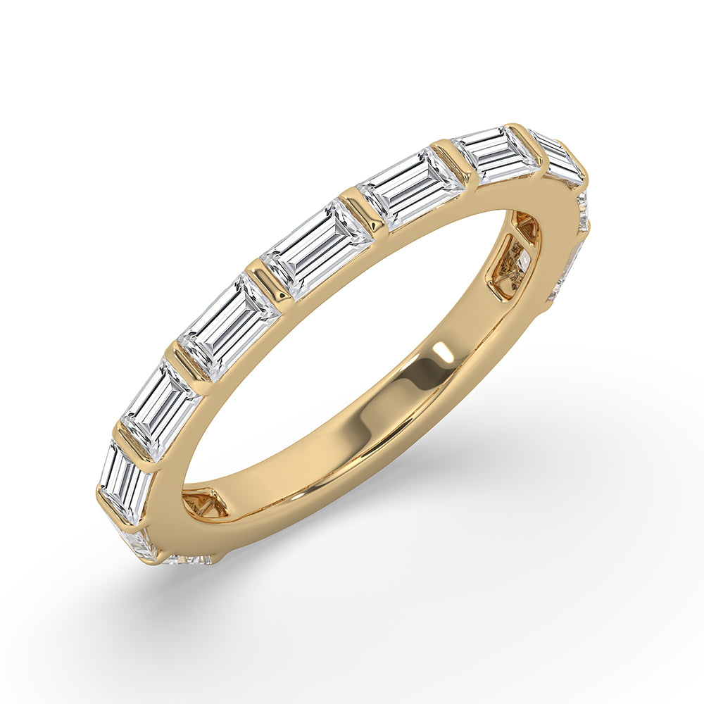 Half eternity band with baguette diamonds for a sophisticated finish.
