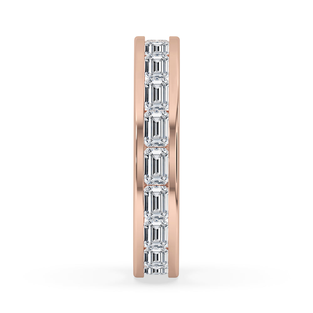 Exquisite emerald cut eternity band with dazzling diamonds all around.
