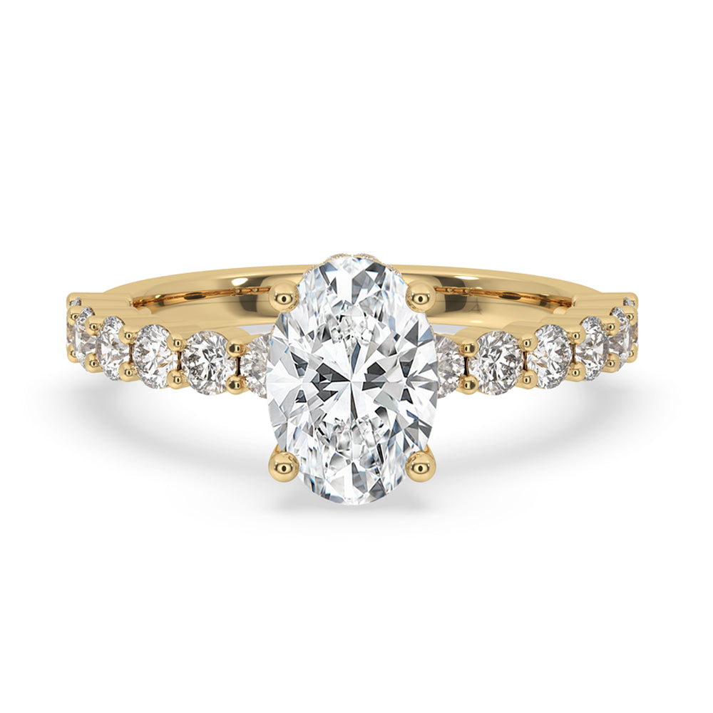 Classic Oval Pave Engagement Ring In Yellow Gold