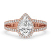 Pear Cut Split Shank Halo Engagement Ring