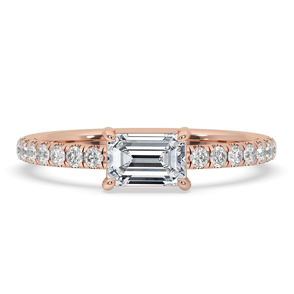 Emerald Cut Pave Band Engagement Ring