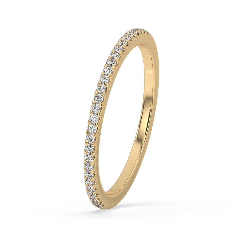 Yellow gold diamond band with a half eternity band for timeless beauty.
