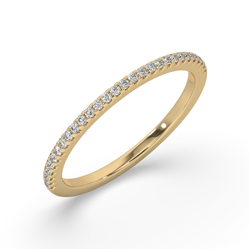 Half eternity band ring with a brilliant round diamond eternity band.
