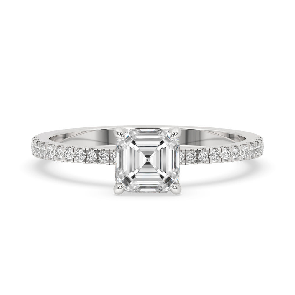 Asscher Cut Diamond Ring In White Gold