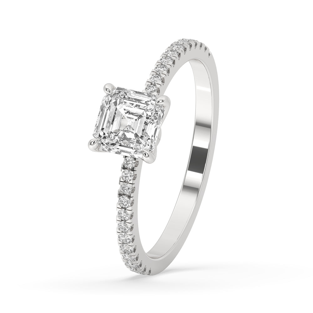 Asscher Cut Diamond Ring In White Gold