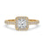 Princess cut diamond engagement ring with halo setting, IGI certified.
