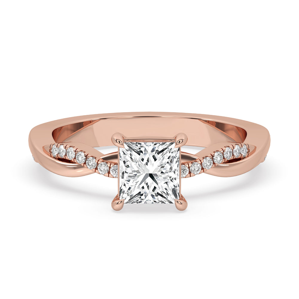 Twisted Pave Engagement Ring With Four Claw Prongs